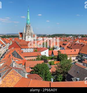 Blick vom Raven Tower über die Altstadt in Richtung Kirche St. Mary, Mühlhausen, Thüringen, Deutschland, Europa Stockfoto