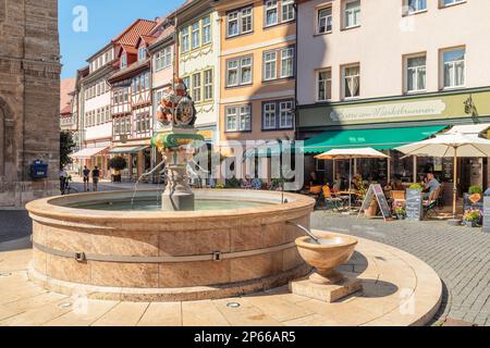 Breiter Brunnen und Rathaus, Bad Langensalza, Bad Langensalza, Thüringen, Thüringer Becken, Deutschland, Europa Stockfoto