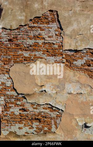 Alte Betonpflastersteine Wandtextur urbaner Hintergrund. Stockfoto
