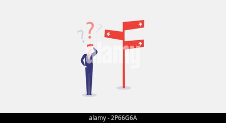 Business Decision Design Concept – Geschäftsmann steht vor einem Straßenschild Stock Vektor