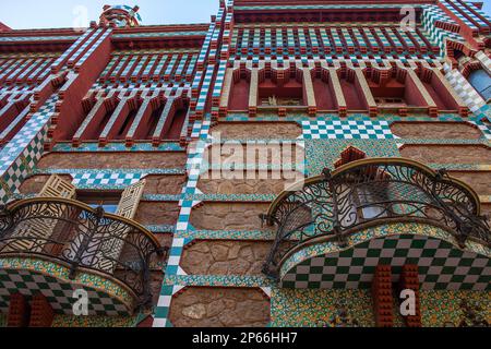 Detail der Casa Vicens von Antoni Gaudí in Barcelona, Katalonien, Spanien Stockfoto