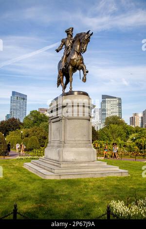 George Washington Statue in Bostons öffentlichem Garten, Boston, Massachusetts, New England, Vereinigte Staaten von Amerika, Nordamerika Stockfoto