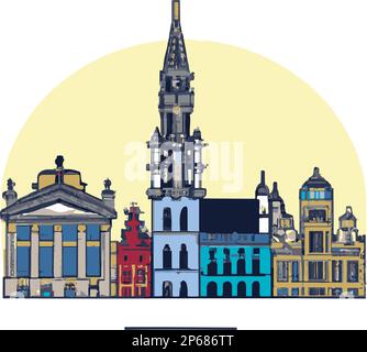 Brüssel, Belgische Skyline. Handgefertigte Vektorgrafiken. Stock Vektor