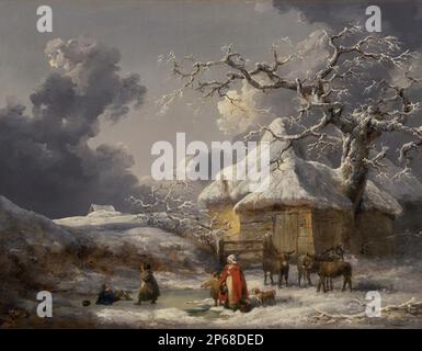 Winterlandschaft mit Figuren. George Morland. Ca. 1785. Stockfoto