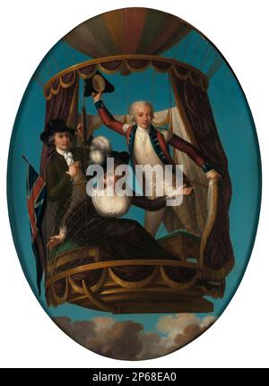 Captain Vincenzo Lunardi mit seinem Assistenten George Biggin und Mrs. Letitia Anne Sage in einem Ballon. John Francis Rigaud. 1785. Öl auf Kupfer. Stockfoto