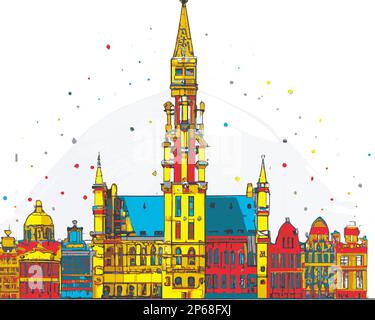 Brüssel, Belgische Skyline. Handgefertigte Vektorgrafiken. Stock Vektor