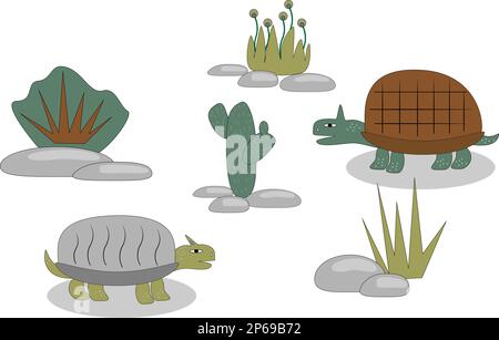 Nahtloses Muster mit lustigen Schildkröten und Pflanzen. Kindervektor Stock Vektor