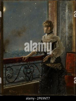 Alfred Stevens, Moonlight (Au clair de la Lune), ca. 1885, Öl auf der Platte. Stockfoto