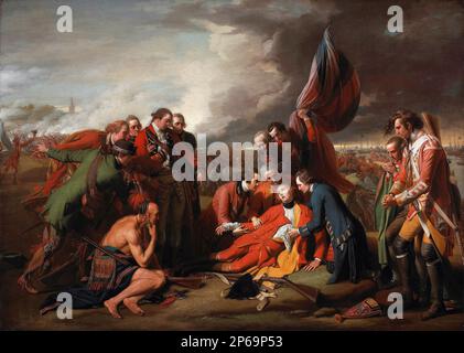 Die Schlacht von Quebec. Gemälde mit dem Titel der Tod von General Wolfe von Benjamin West (1738–1820), Öl auf Leinwand, 1770. General Wolfe starb im Moment des Sieges in der Schlacht von Quebec. Stockfoto