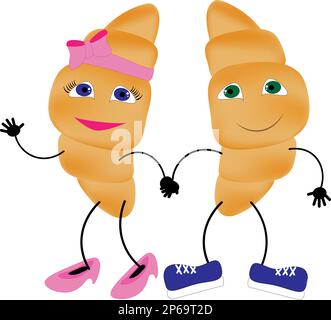 Croissant-Cartoon-Figuren Mädchen- und Jungen-Croissants Stock Vektor