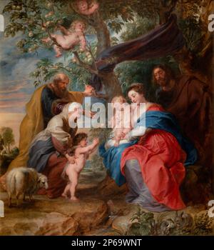 Peter Paul Rubens und Studio, die Heilige Familie unter einem Apfelbaum, ca. 1632, Öl auf der Platte. Stockfoto