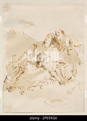 Giovanni Battista Tiepolo, der Rest auf dem Flug nach Ägypten, c. 1750–60, Stift, Pinsel, braune Tinte und Waschmaschine auf Papier. Stockfoto