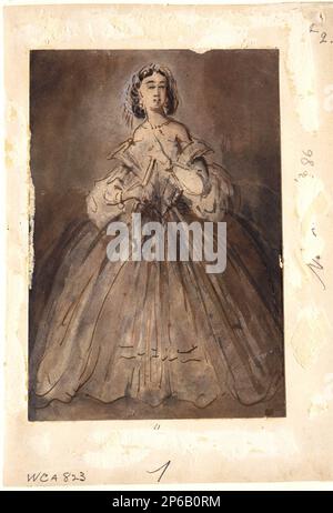 Constantin Jungs, Lady in einem Abendkleid, 1812–1892, Stift und braune Tinte und Pinsel und graue Tinte und Aquarell auf Pappe. Stockfoto
