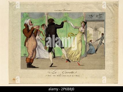 Unbekannt, Karikaturen Parisiennes: La Gavotte, 1700–1899, handgefärbte Ätzung auf Papier. Stockfoto