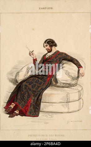 Paul Gavarni, L'Artiste: Physionomie des modes. Robe de Chambre de Humann, 1814-1866, handfarbene Lithographie auf Papier. Stockfoto