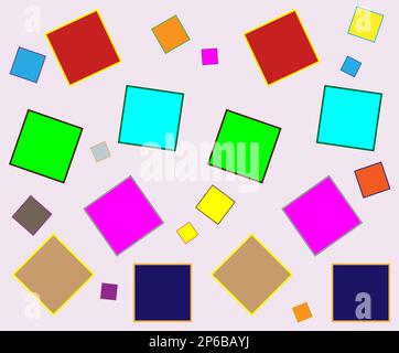 Ein Muster aus unregelmäßig verteilten Quadraten, fröhlichen Farben, geeignet für Schulen und Kindergärten Dekoration, Quadrate Muster minimalistischer Stil Stockfoto