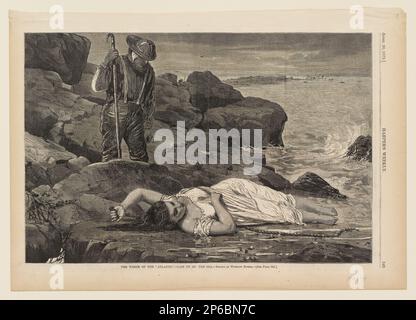 Nach Winslow Homer, dem Wrack des „Atlantiks“ – vom Meer geprägt, 26. April 1873, Holzgravierung auf Zeitungsdruckpapier. Stockfoto