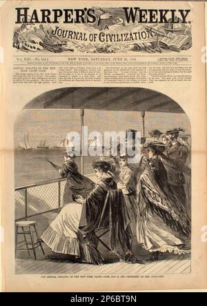 Unknown, the Annual Regatta of the New York Yacht Club 10. Juni 1869 – Rounding of the Light-Ship, 1869, Holzgravierung auf Papier. Stockfoto