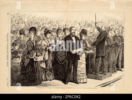 John Hyde, The Church Music Association – eine Nachmittagsprobe in Steinway Hall, New York, 1874, Holzgravierung auf Papier. Stockfoto
