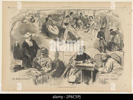 Nach Winslow Homer, Our Women and the war, 6. September 1862, Holzgravierung auf Zeitungsdruckpapier. Stockfoto