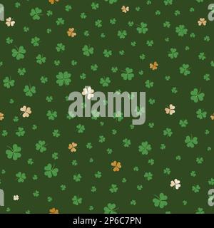 Nahtloses Vektormuster von Lucky Four-Leaf Clovers, grün, Gold. . Vektordarstellung Stock Vektor