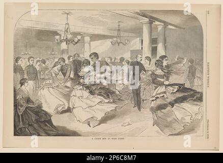 Nach Winslow Homer, A Cadet Hop in West Point, 3. September 1859, Holzgravierung auf Zeitungsdruckpapier. Stockfoto