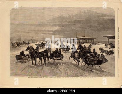 Francis H. Schell, New York – Schlitten auf dem New „Ocean Parkway“ aus Prospect Park, Brooklyn, 1877, Holzgravierung auf Papier. Stockfoto