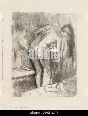 Hilaire-Germain-Edgar Degas, After the Bath II (La sortie du Bain II), c. 1891–92, Lithograph, Transfer, Buntstift, Und Kratzer in schwarzer Tinte auf gewebtem Papier. Stockfoto