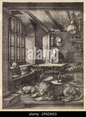 Albrecht Dürer, St. Jerome in seinem Arbeitszimmer, 1514, Gravur auf Papier. Stockfoto