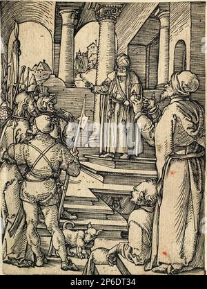 Albrecht Dürer, die kleine Leidenschaft: Christus vor Pilatus, 1509-1511, Holzschnitt auf Papier. Stockfoto