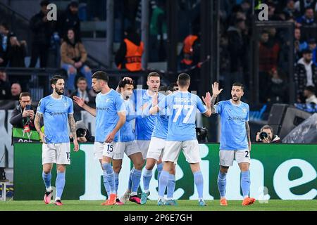 07-03-2023: Sport: Lazio gegen AZ ROM, ITALIEN - MÄRZ 7: Pedro Rodriquez (SS Lazio), Felipe Anderson (SS Lazio), Nicolo Casale (SS Lazio) und Adam Maru Stockfoto