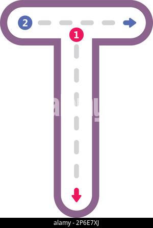 Nachzeichnen des Buchstabens T Vorschreiben in Großbuchstaben gestricheltes Element für Kinder im Kindergarten und Vorschulkinder Arbeitsblatt für Handschriftenübungen Stock Vektor