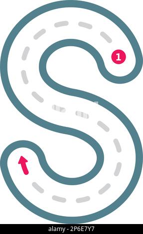 Nachzeichnen des Buchstabens S Vorschreiben in Großbuchstaben gepunktetes Linienelement für Kindergarten- und Vorschulkinder-Arbeitsblatt für Handschriftenübungen Stock Vektor