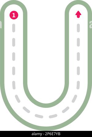 Nachzeichnen des Buchstabens U Vorschreiben in Großbuchstaben gepunktetes Linienelement für Kinder im Kindergarten und Vorschulalter Arbeitsblatt für Handschriftenübungen Stock Vektor