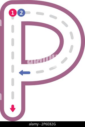 Nachvollziehbarer Buchstabe P Vorschreiben mit gepunkteten Linien in Großbuchstaben für Kinder im Kindergarten und Vorschulkinder Arbeitsblatt für Handschriftübungen Stock Vektor