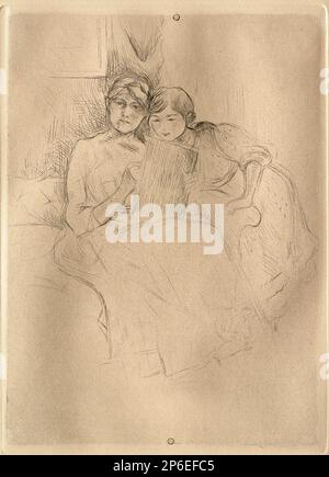 Berthe Morisot, die Zeichnungsstunde: Berthe Morisot und ihre Tochter, Drypoint auf Papier. Stockfoto