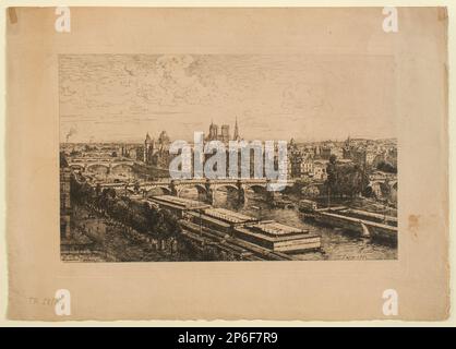 Maxime Lalanne, Blick auf Paris aus dem Louvre, 1882, geätzt auf liegendem Papier. Stockfoto