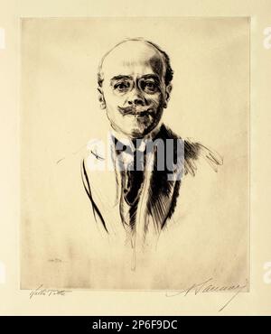 Walter Tittle, The Arms Conference Portfolio: M. Albert Sarraut, 1921-22, Drypoint auf gewebtem Papier. Stockfoto