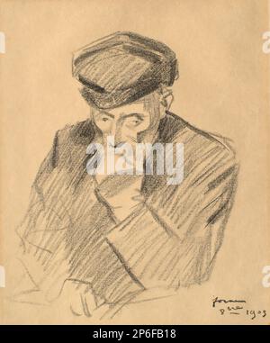 Jean Louis Forain, Porträt von Pierre Auguste Renoir, Maler, 1905, Lithograf auf Papier. Stockfoto