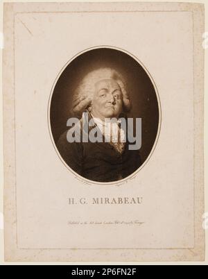 Fritz Gabriel Fiesinger, H. G. Mirabeau (Gabriel Honoré de Riquetti, Comte de Mirabeau, 1749-1791), 1793, Stipple-Gravur in brauner Tinte auf liegendem Papier. Stockfoto