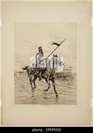 Jean Baptiste Edouard Detaille, ein Uhlan (berittener Soldat mit Hecht), 1870er, geätzt auf gewebtem Papier. Stockfoto