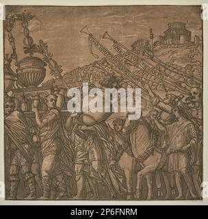 Andrea Andreani, Triumph von Cäsar: Trophäen des Krieges, 1599, Holzschnitt aus Chiaroscuro auf Papier. Stockfoto