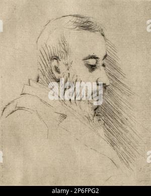 Henri-Charles Guérard, Portrait von Ferencz Pulszky, 1885, Trockenstelle auf liegendem Papier. Stockfoto