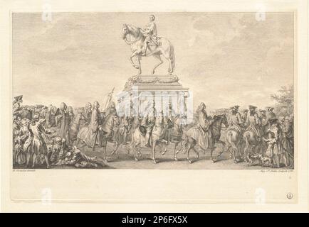 Augustin de Saint-Aubin, Einweihung der Reiterstatue von Ludwig XV, Place de la Concorde, 1766, Ätzen und Gravieren auf liegendem Papier. Stockfoto