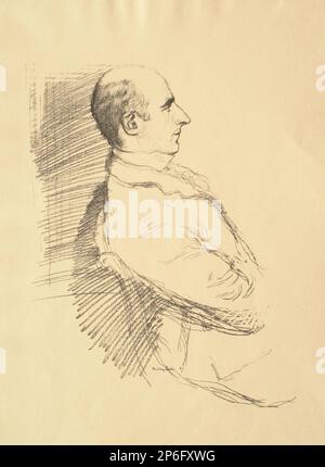 William Rothenstein, Porträt von Arthur Wing Pinero, Dramatiker (1855-1934), 1897, Lithograf auf gewebtem Papier. Stockfoto