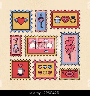 Ich Liebe Die Briefmarken Zum Valentinstag Stock Vektor