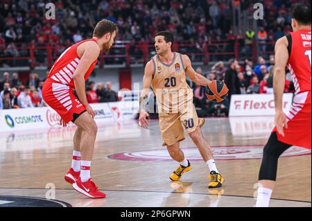 Athen, Lombardei, Griechenland. 7. März 2023. 20 NICOLAS LAPROVITTOLA des FC Barcelona während des Euroleague-Spiels, Runde 27, zwischen Olympiacos Piraeus und FC Barcelona im Friedens- und Freundschaftsstadion am 7. März 2023 in Athen, Griechenland. (Kreditbild: © Stefanos Kyriazis/ZUMA Press Wire) NUR REDAKTIONELLE VERWENDUNG! Nicht für den kommerziellen GEBRAUCH! Stockfoto