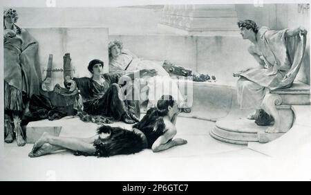 Nach Sir Lawrence Alma-Tadema, Eine Lesung aus Homer, Fotogravur auf Kinn Collé. Stockfoto