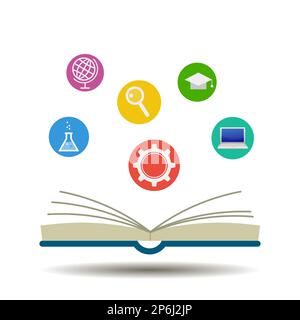 Öffnen Sie Bücher und Ikonen des Wissenschaftsvektors Stock Vektor