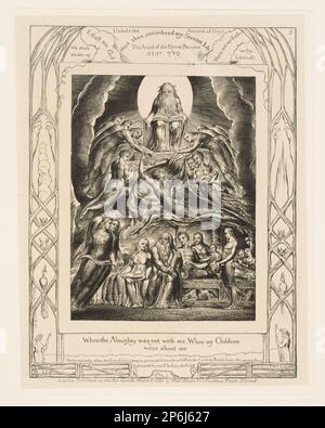 William Blake, Satan vor dem Thron Gottes, 1825, graviert auf Kinnkautschuk auf cremefarbenem gewebtem Papier. Stockfoto